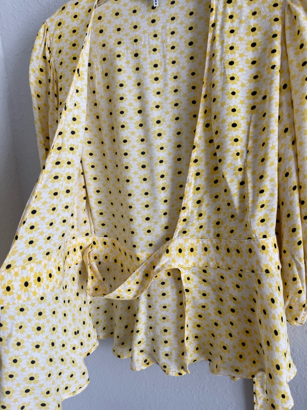 Ganni Yellow Floral Wrap Peplum Blouse - Picture 12 of 14